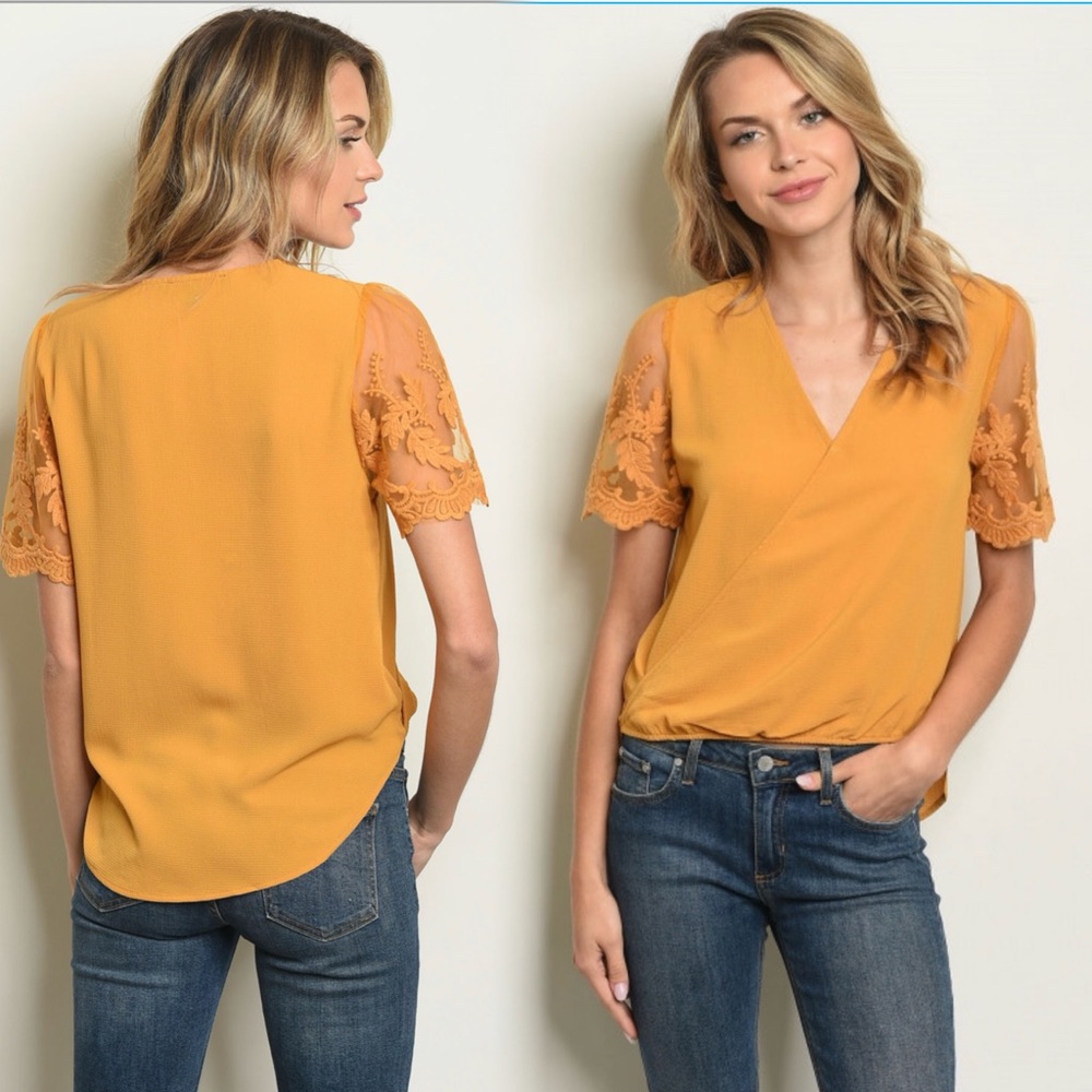 Elegant V-Neck Wrap Top in Mustard